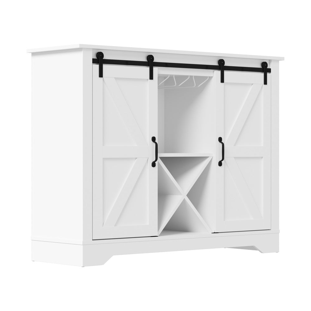 Oikiture Sideboard Buffet Wine Rack Sliding Door 5 Shelves White-Sideboard-PEROZ Accessories