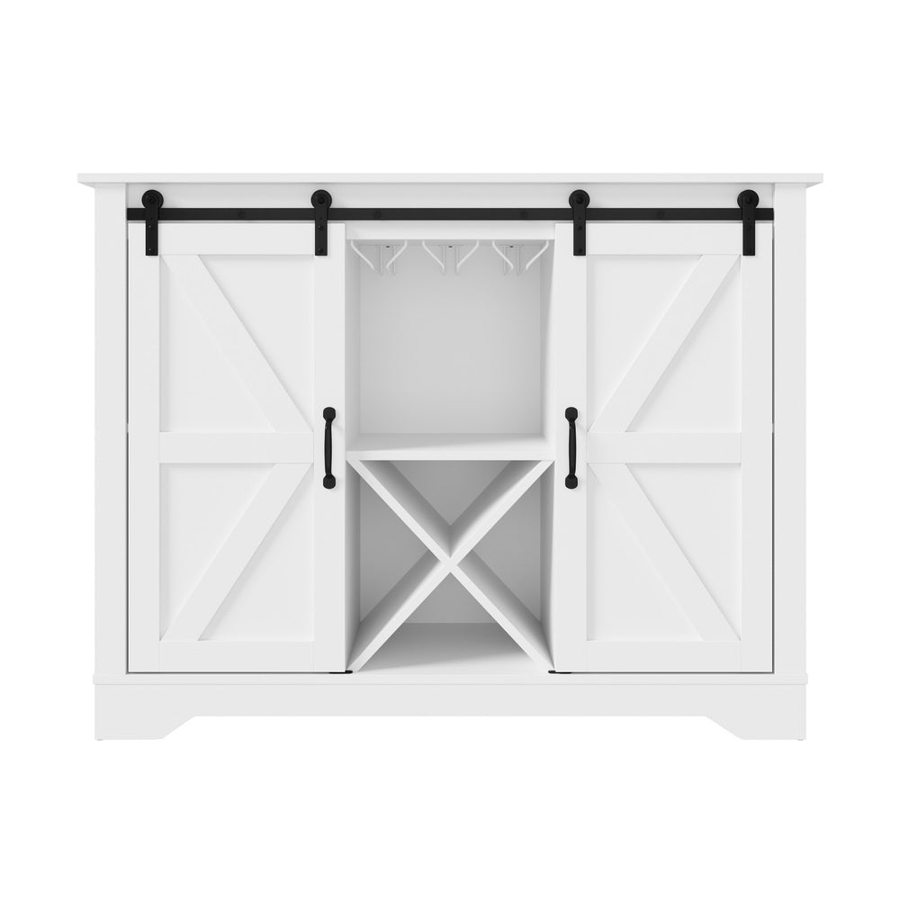 Oikiture Sideboard Buffet Wine Rack Sliding Door 5 Shelves White-Sideboard-PEROZ Accessories