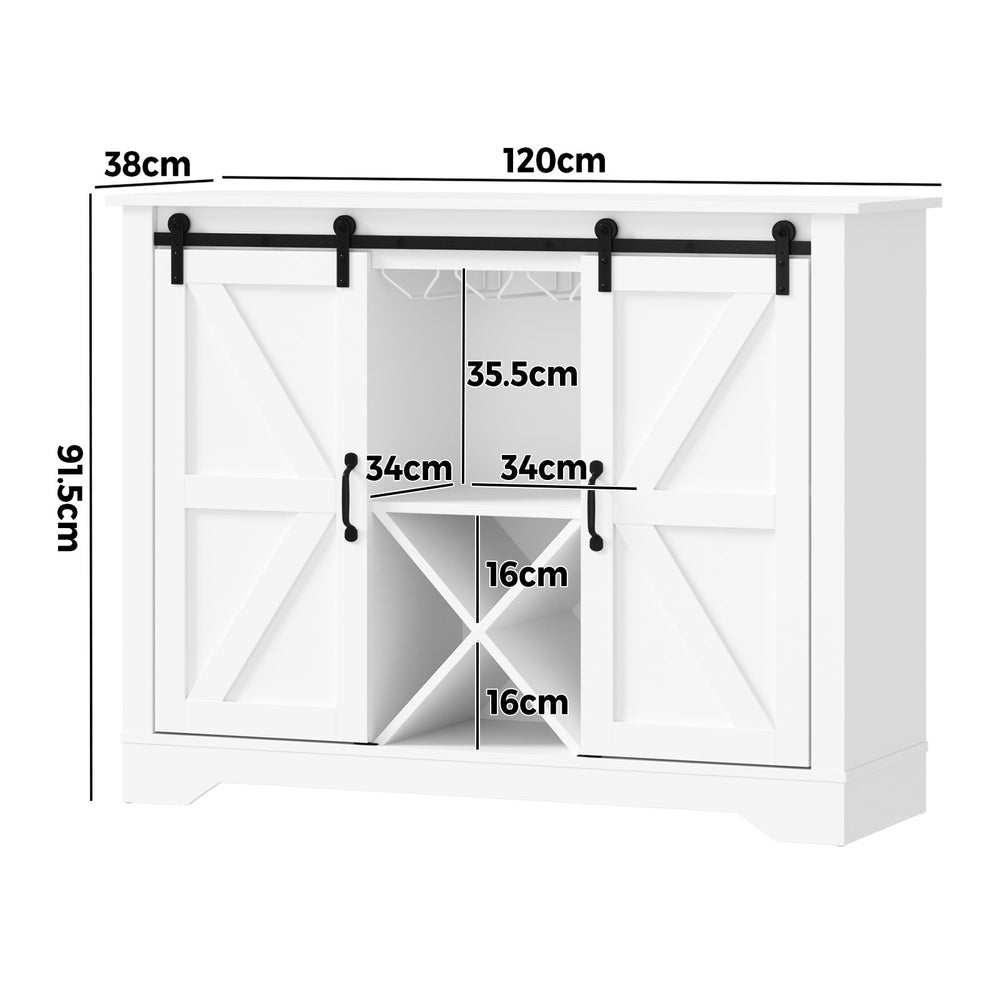 Oikiture Sideboard Buffet Wine Rack Sliding Door 5 Shelves White-Sideboard-PEROZ Accessories