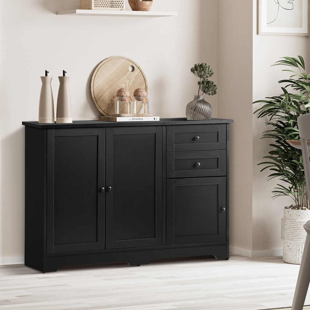 Oikiture Buffet Sideboard Kitchen Hallway Drawers Table Black-Sideboard-PEROZ Accessories