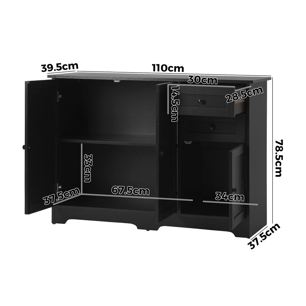 Oikiture Buffet Sideboard Kitchen Hallway Drawers Table Black-Sideboard-PEROZ Accessories