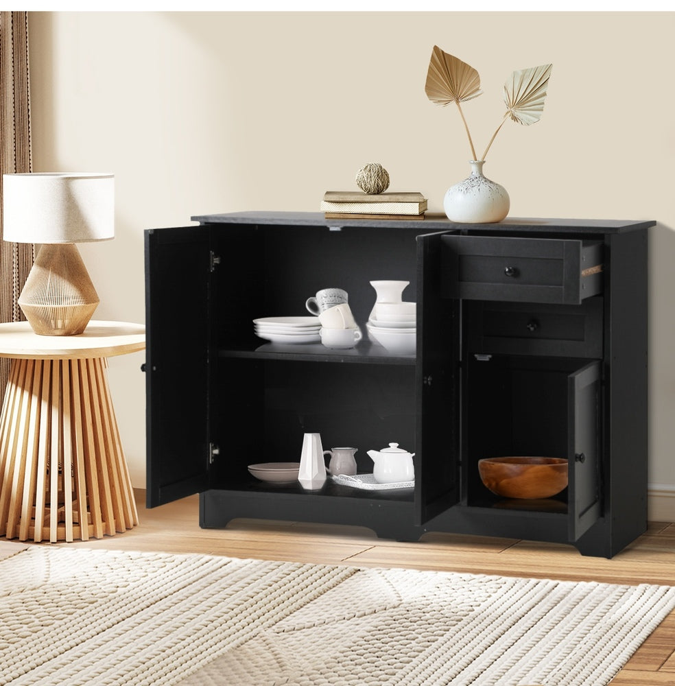 Oikiture Buffet Sideboard Kitchen Hallway Drawers Table Black-Sideboard-PEROZ Accessories