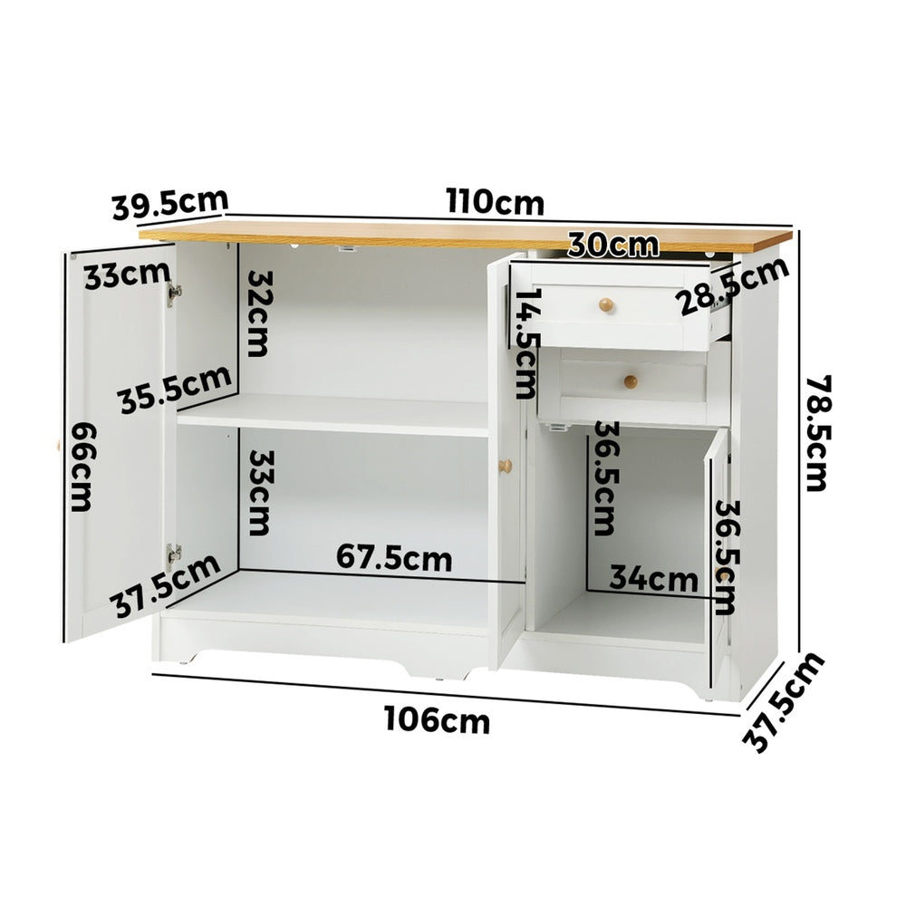 Oikiture Chest of Drawers with 2 Drawers and 2 Cabinet Buffet Sideboard Hallway Storage-Sideboard-PEROZ Accessories