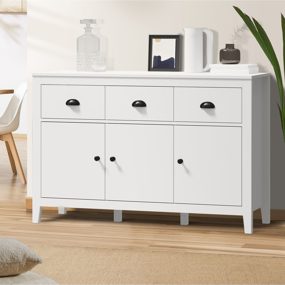 Oikiture Sideboard Buffet Storage Cabinet 3 Doors Cupboard Pantry Kitchen White-Sideboard-PEROZ Accessories