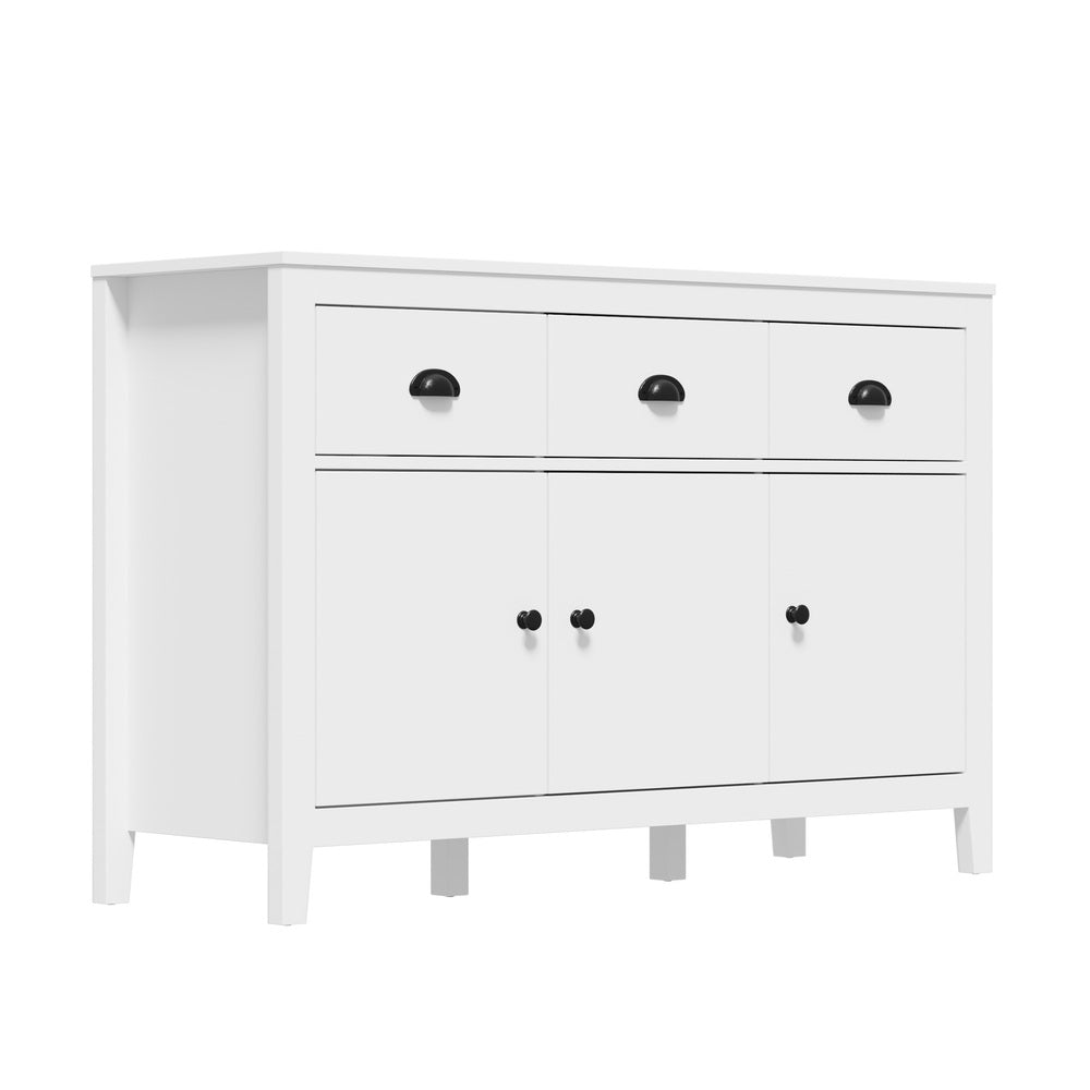 Oikiture Sideboard Buffet Storage Cabinet 3 Doors Cupboard Pantry Kitchen White-Sideboard-PEROZ Accessories