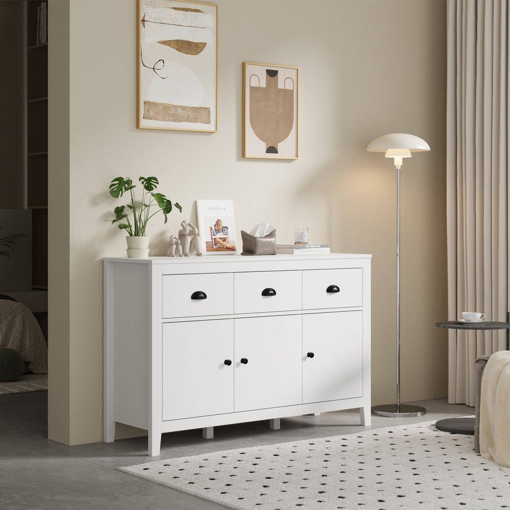 Oikiture Sideboard Buffet Storage Cabinet 3 Doors Cupboard Pantry Kitchen White-Sideboard-PEROZ Accessories