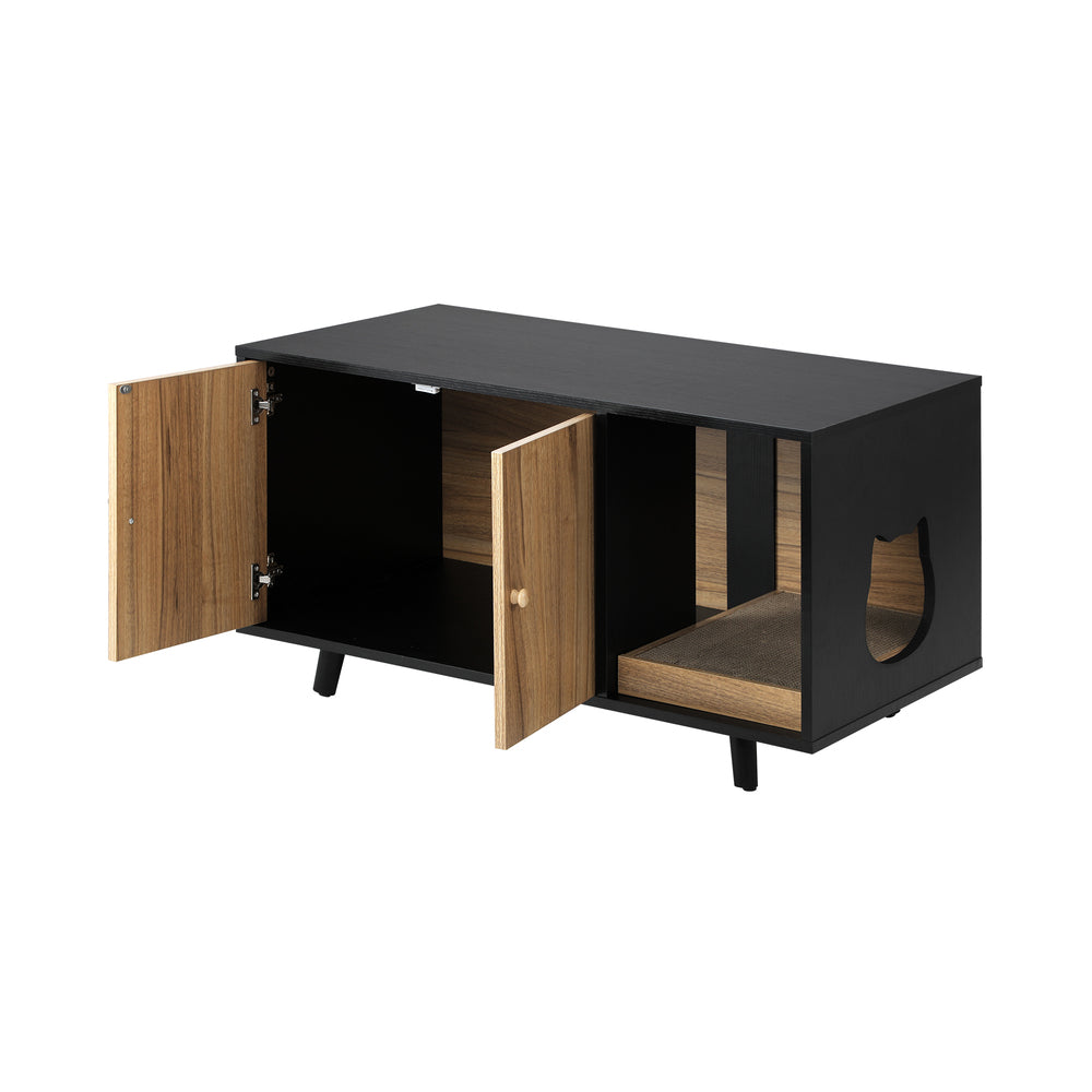 Alopet Cat Litter Box Enclosure Wooden Side Table Storage Cabinet W/ Scratcher-Sideboards-PEROZ Accessories