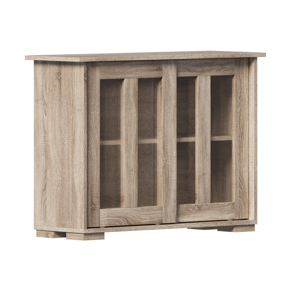 Oikiture Sideboard Buffet Glass Sliding Door Natural-Sideboard-PEROZ Accessories