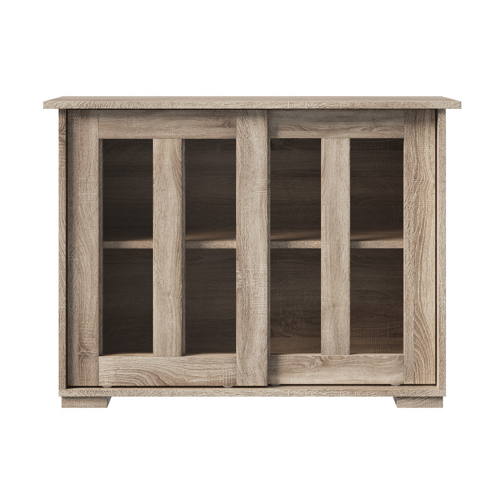 Oikiture Sideboard Buffet Glass Sliding Door Natural-Sideboard-PEROZ Accessories