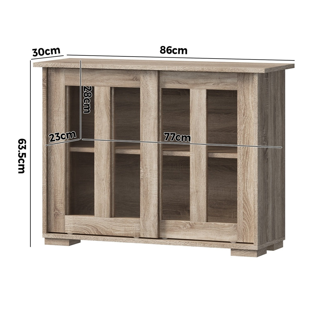 Oikiture Sideboard Buffet Glass Sliding Door Natural-Sideboard-PEROZ Accessories
