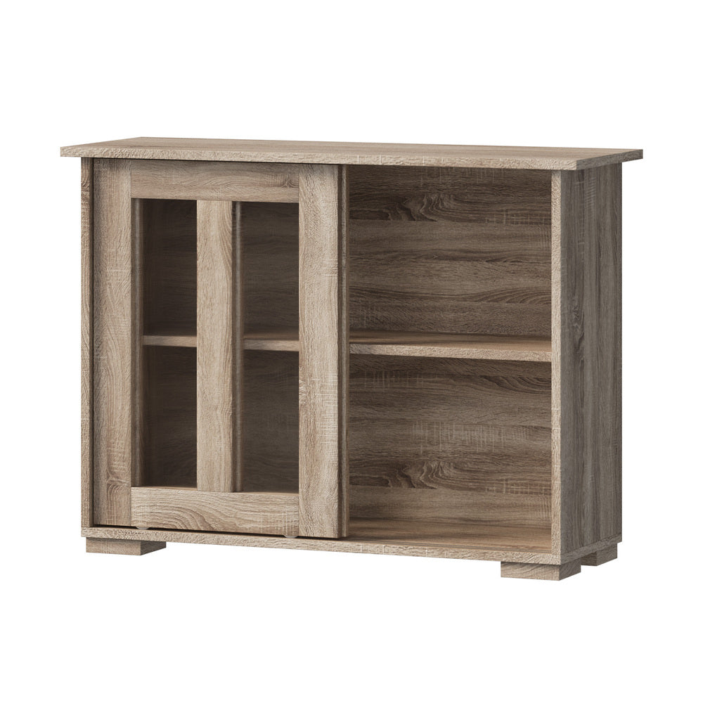 Oikiture Sideboard Buffet Glass Sliding Door Natural-Sideboard-PEROZ Accessories