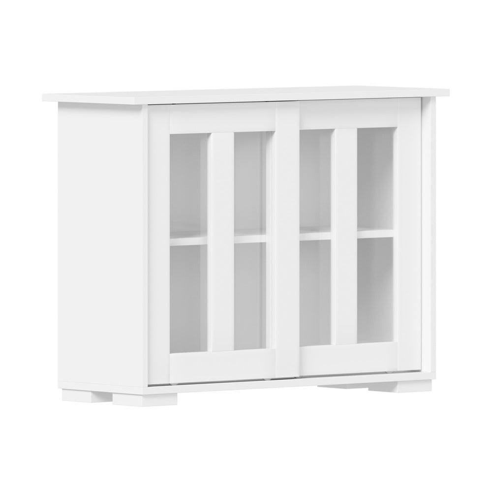 Oikiture Sideboard Buffet Glass Sliding Door White-Sideboard-PEROZ Accessories
