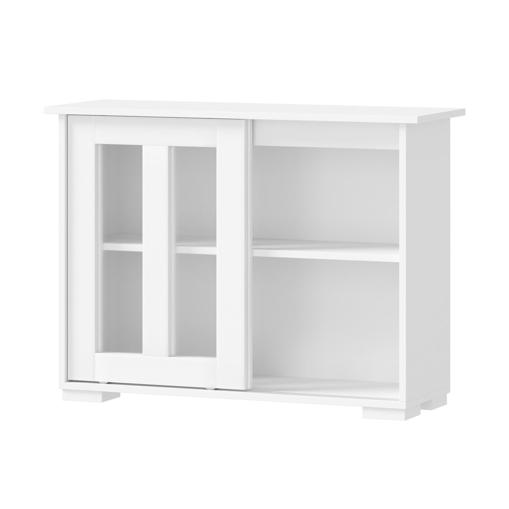 Oikiture Sideboard Buffet Glass Sliding Door White-Sideboard-PEROZ Accessories