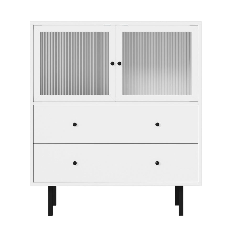 Oikiture 2x Buffet Sideboard Cupboard Glass Doors White-Sideboard-PEROZ Accessories