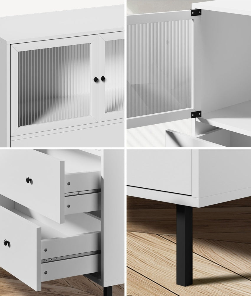 Oikiture 2x Buffet Sideboard Cupboard Glass Doors White-Sideboard-PEROZ Accessories