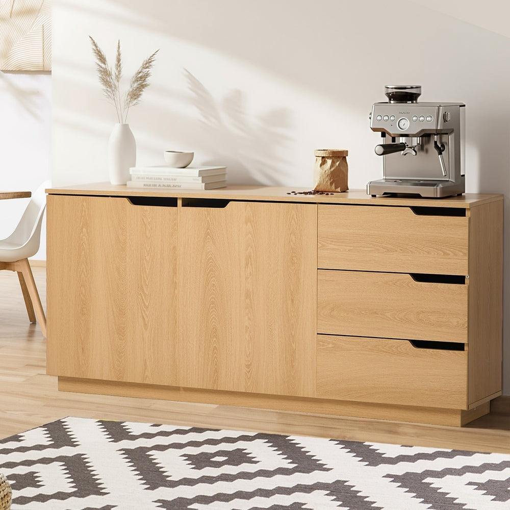 Oikiture Buffet Sideboard Storage Cabinet 3 Drawers Cupboard-Sideboard-PEROZ Accessories
