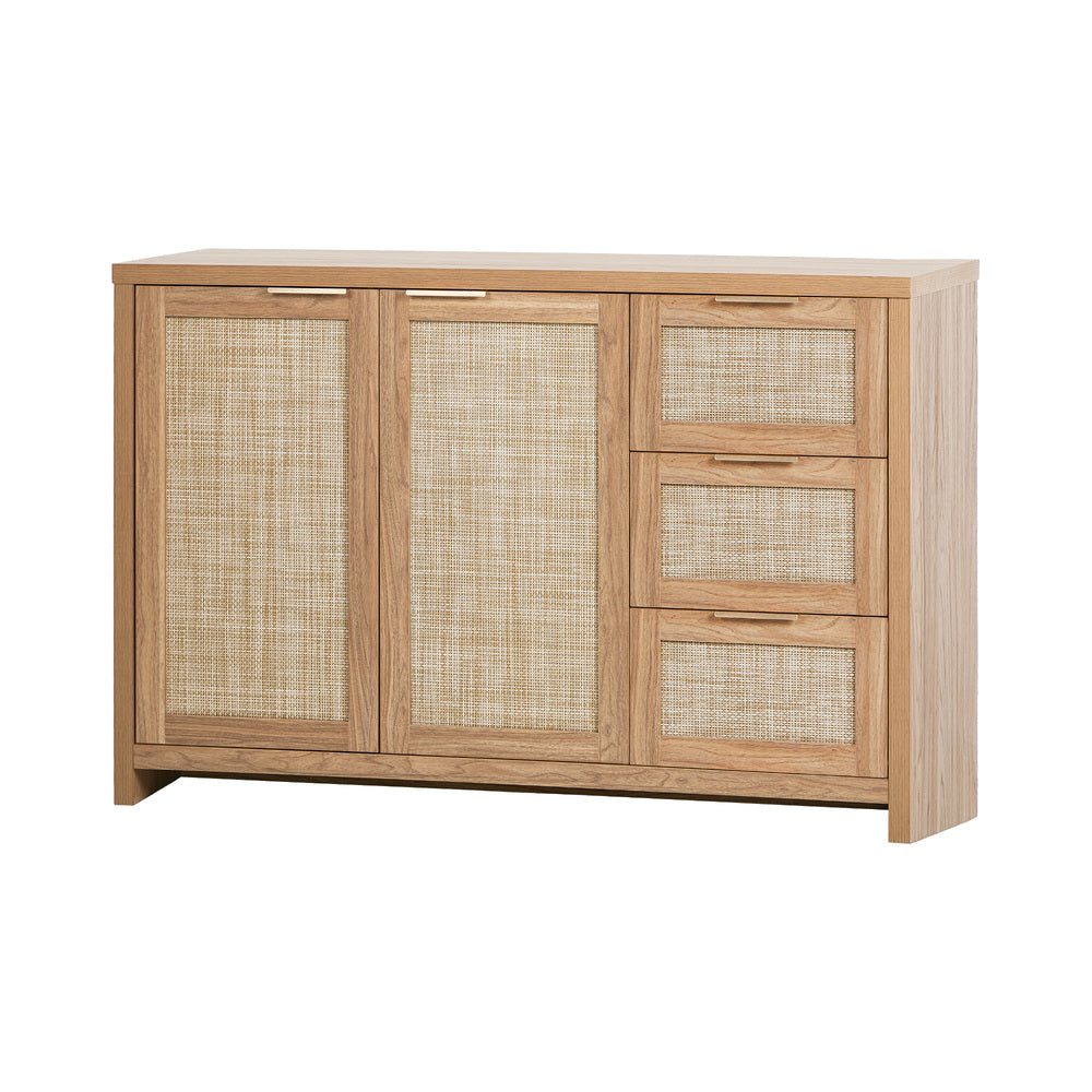 Oikiture Buffet Sideboard Cabinet Rattan 3 Drawer Hallway Table-Sideboard-PEROZ Accessories