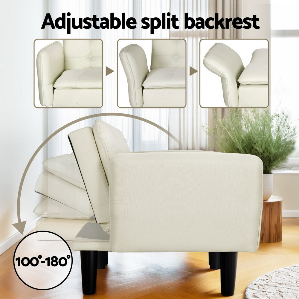 Artiss Sofa Bed 3 Seater Tufted Faux Linen Beige-Furniture > Living Room-PEROZ Accessories