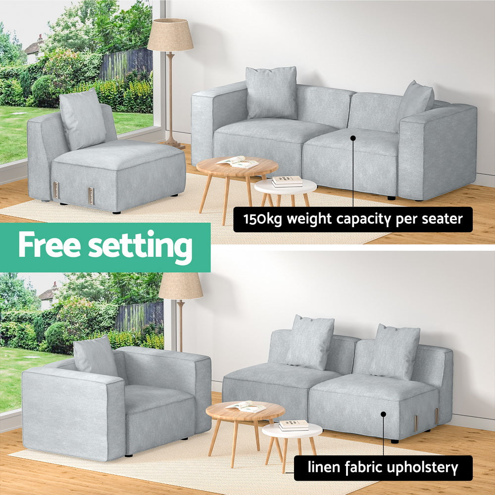 Artiss Modular Sofa Chaise Set 3-Seater Grey-Furniture > Living Room-PEROZ Accessories
