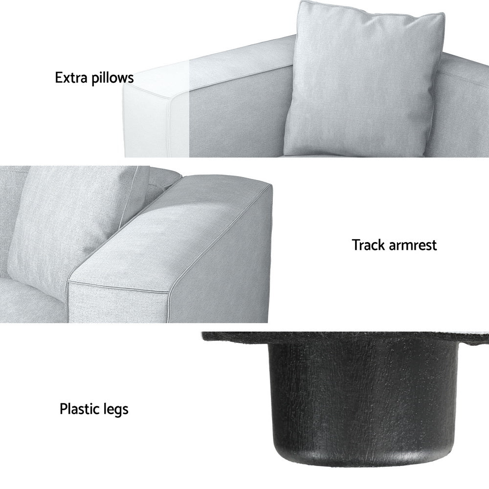 Artiss Modular Sofa Chaise Set 3-Seater Grey-Furniture > Living Room-PEROZ Accessories