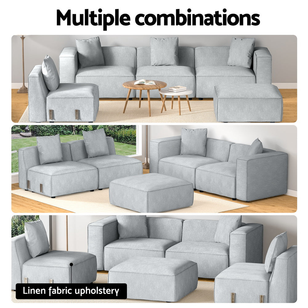 Artiss Modular Sofa Chaise Set 5-Seater Grey-Furniture > Living Room-PEROZ Accessories