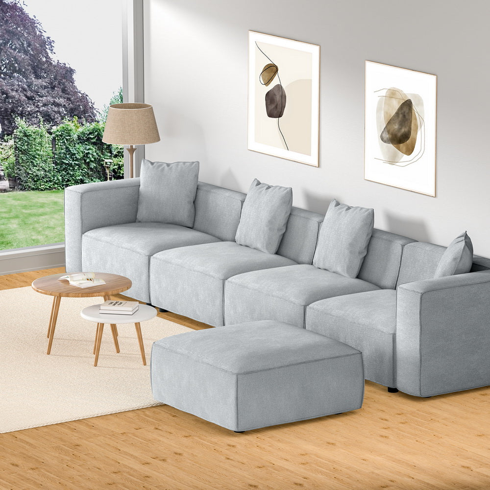 Artiss Modular Sofa Chaise Set 5-Seater Grey-Furniture > Living Room-PEROZ Accessories