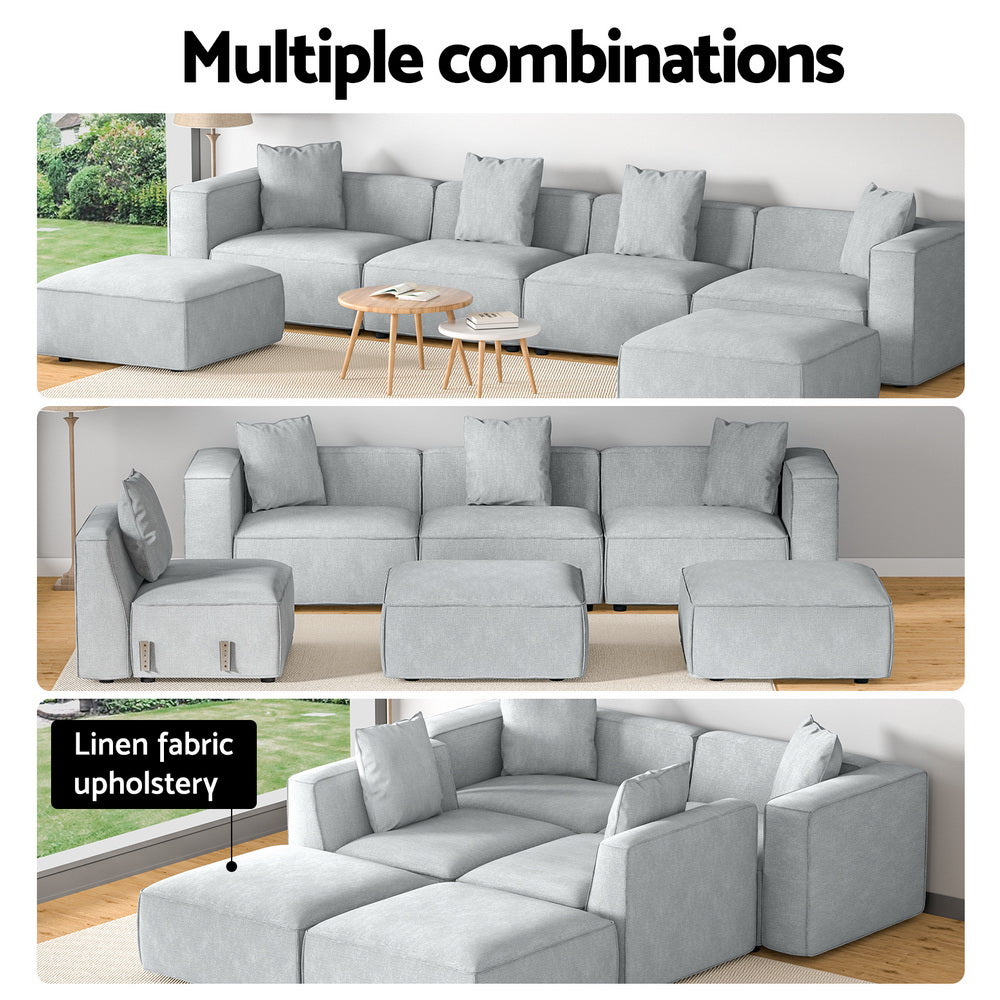 Artiss Modular Sofa Chaise Set 6-Seater Grey-Furniture > Living Room-PEROZ Accessories