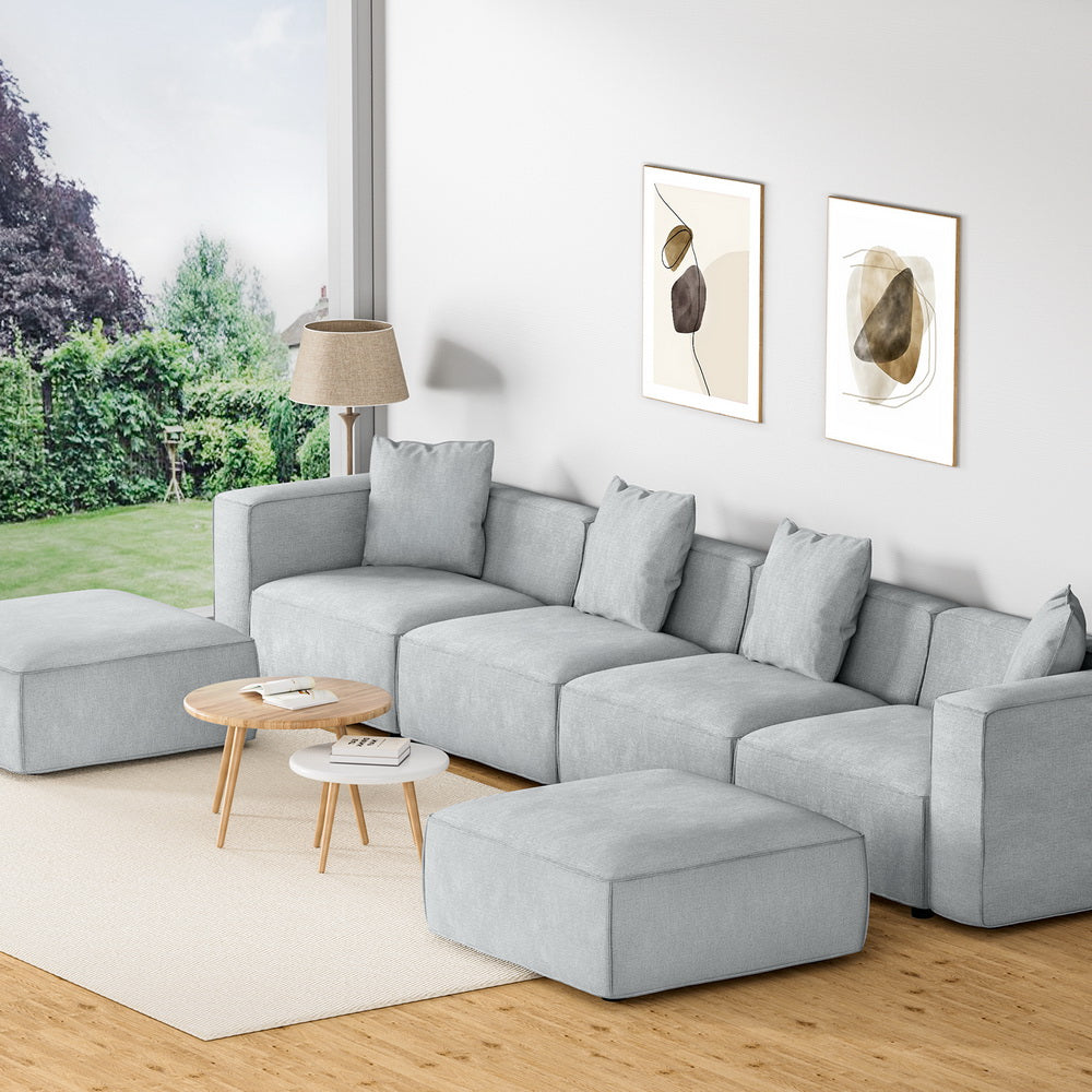 Artiss Modular Sofa Chaise Set 6-Seater Grey-Furniture > Living Room-PEROZ Accessories