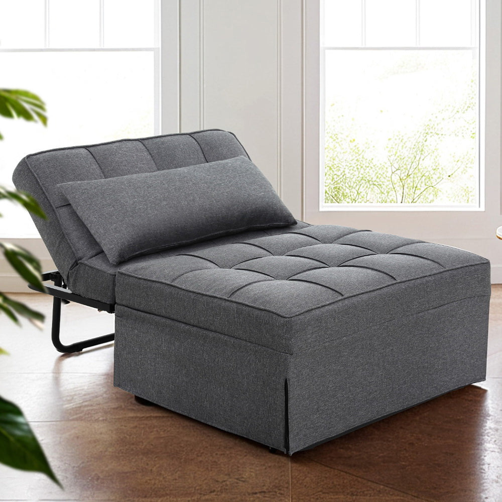 Artiss Sofa Bed Lounge Convertible Ottoman 1 Seater Couch Recliner Linen Grey-Furniture > Living Room-PEROZ Accessories