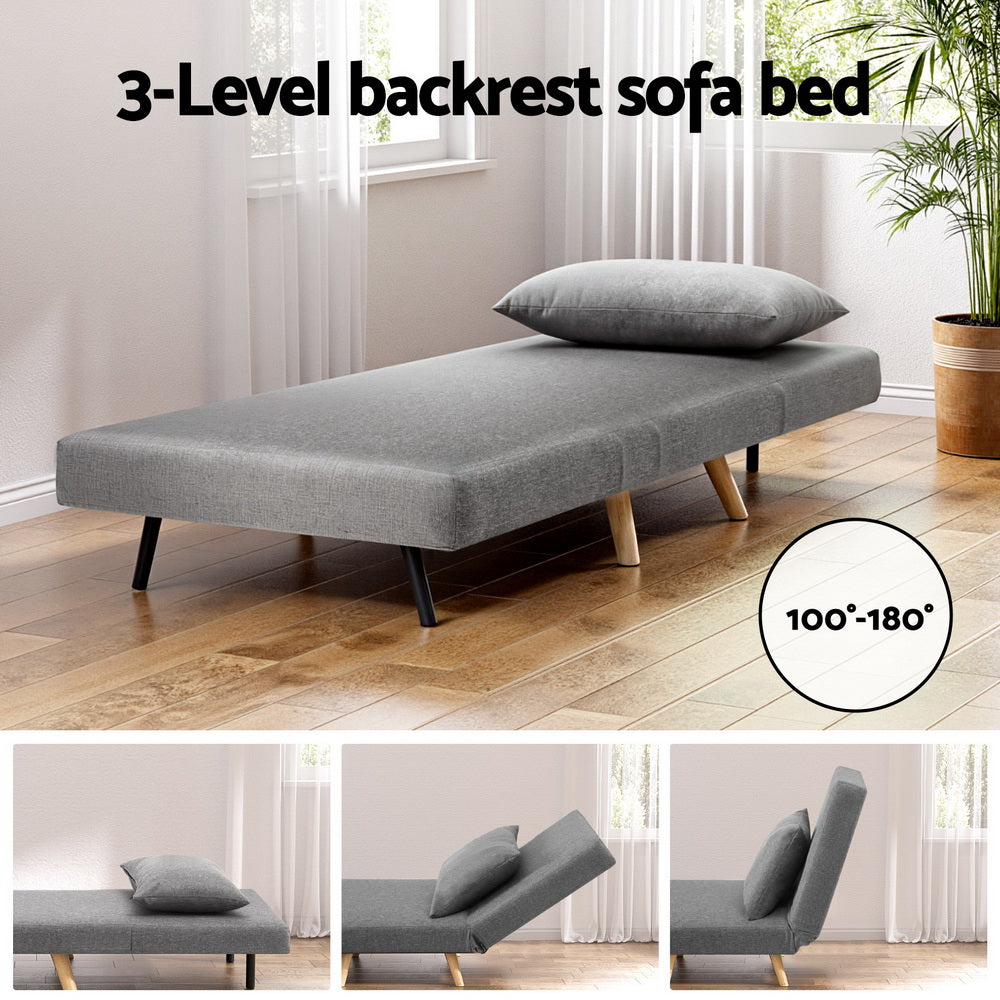 Artiss Sofa Bed Convertible Couch Recliner Lounge Chair Linen Grey-Furniture > Sofas > Sofas & Sofa Beds-PEROZ Accessories