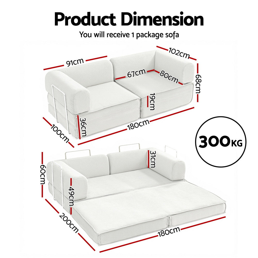 Artiss Convertible Folding Sofa Bed Beign-Furniture > Sofas > Sofas & Sofa Beds-PEROZ Accessories