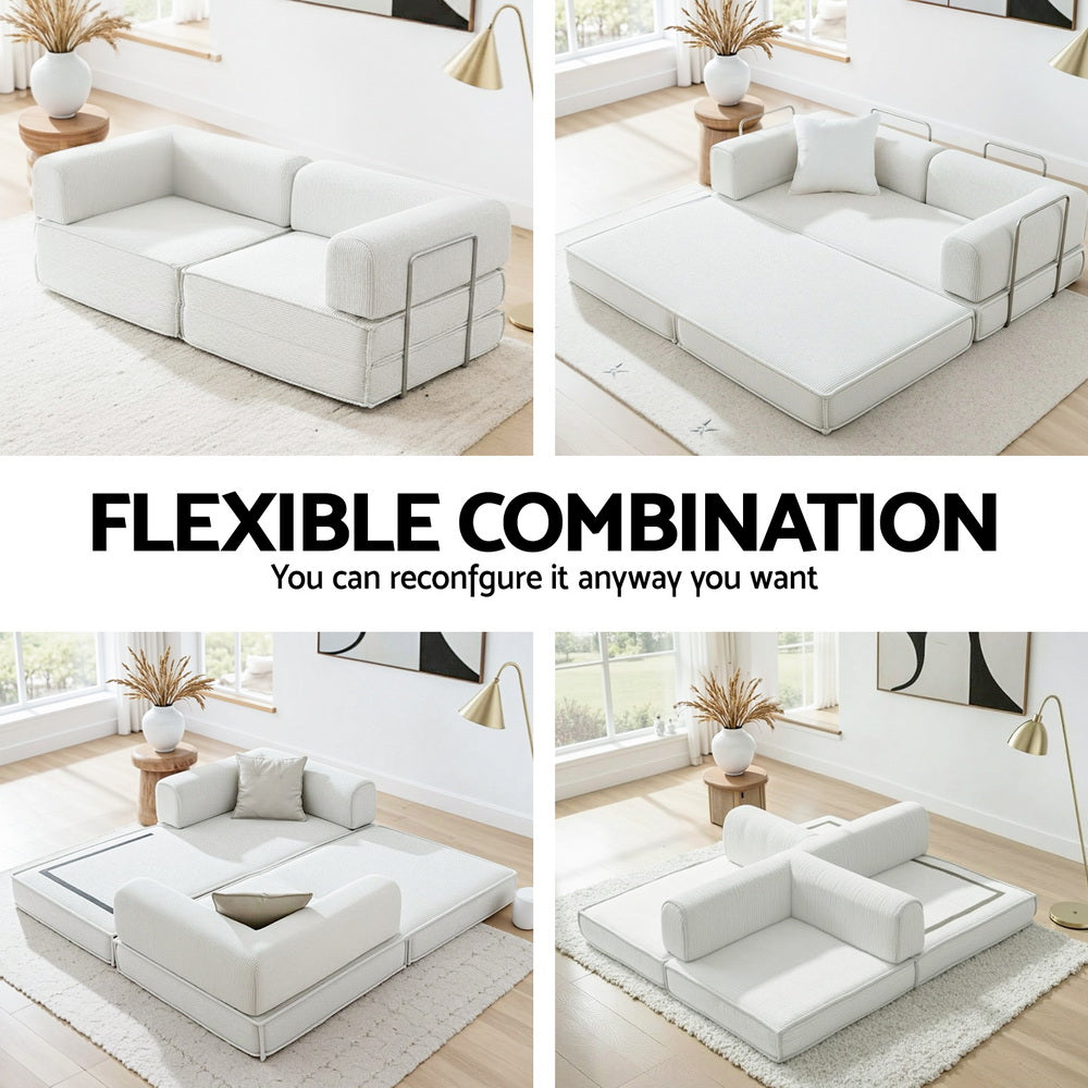Artiss Convertible Folding Sofa Bed Beign-Furniture > Sofas > Sofas & Sofa Beds-PEROZ Accessories