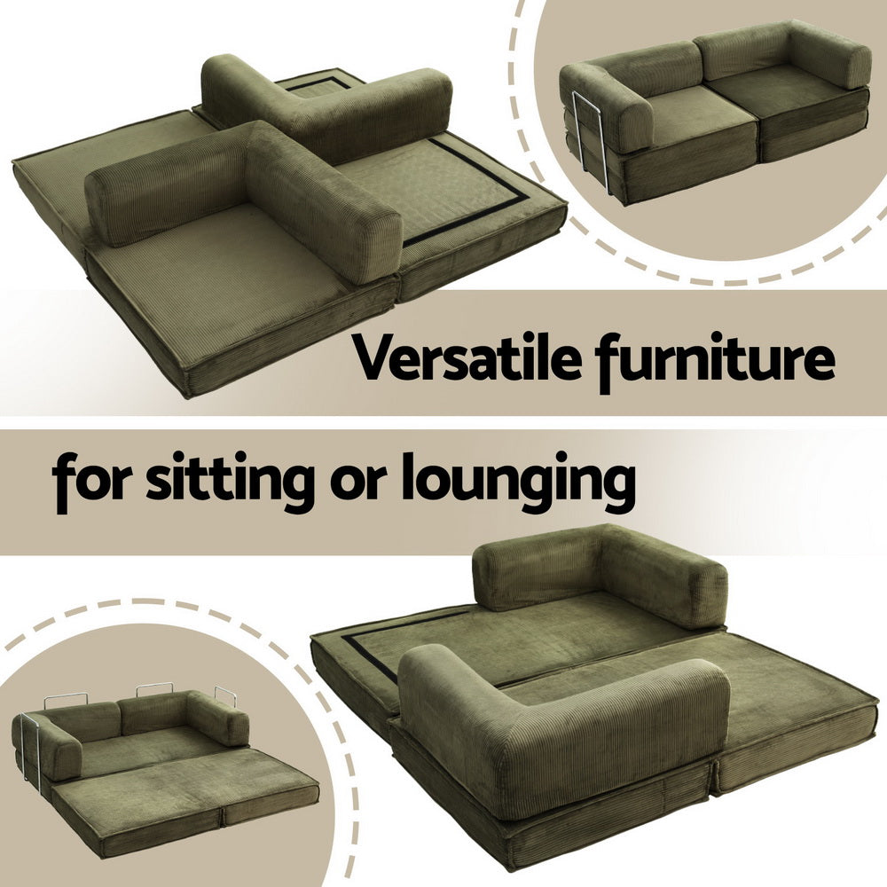 Artiss Convertible Folding Sofa Bed Green-Furniture > Sofas > Sofas & Sofa Beds-PEROZ Accessories
