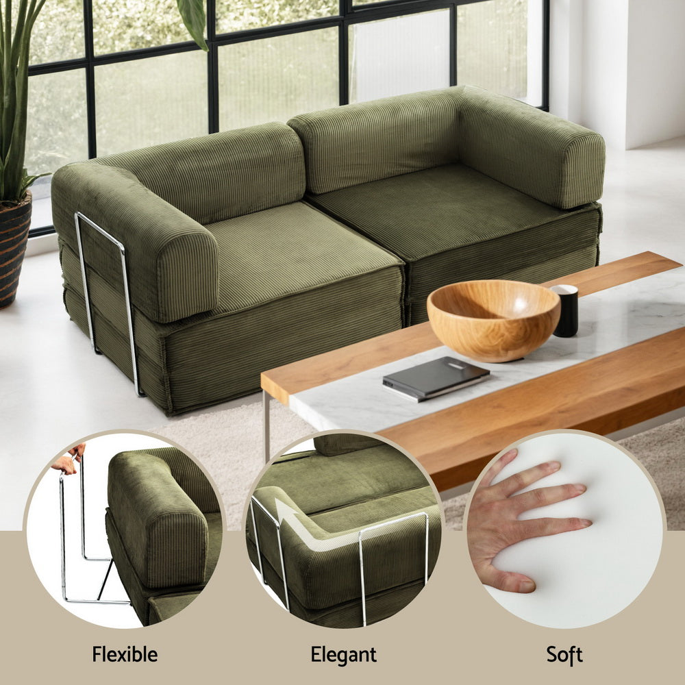 Artiss Convertible Folding Sofa Bed Green-Furniture > Sofas > Sofas & Sofa Beds-PEROZ Accessories