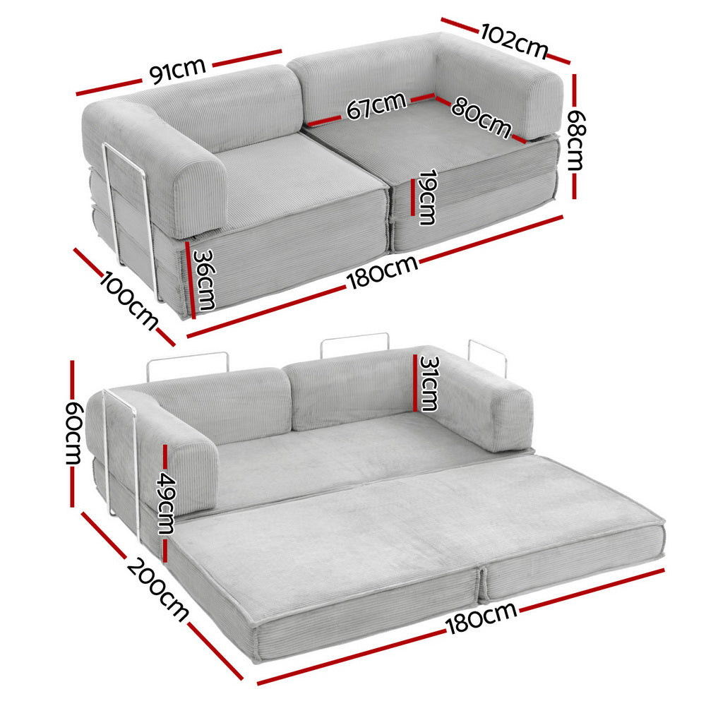 Artiss Convertible Folding Sofa Bed Grey-Furniture > Sofas > Sofas & Sofa Beds-PEROZ Accessories