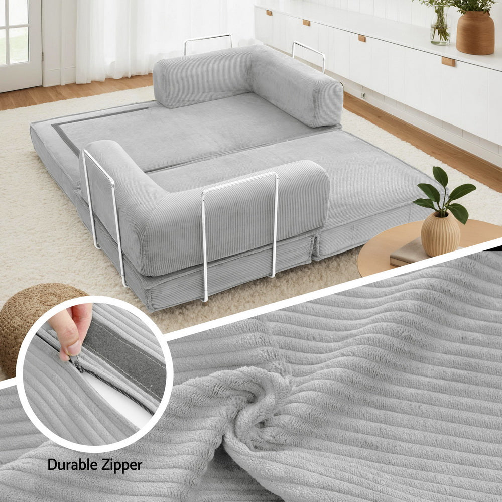 Artiss Convertible Folding Sofa Bed Grey-Furniture > Sofas > Sofas & Sofa Beds-PEROZ Accessories