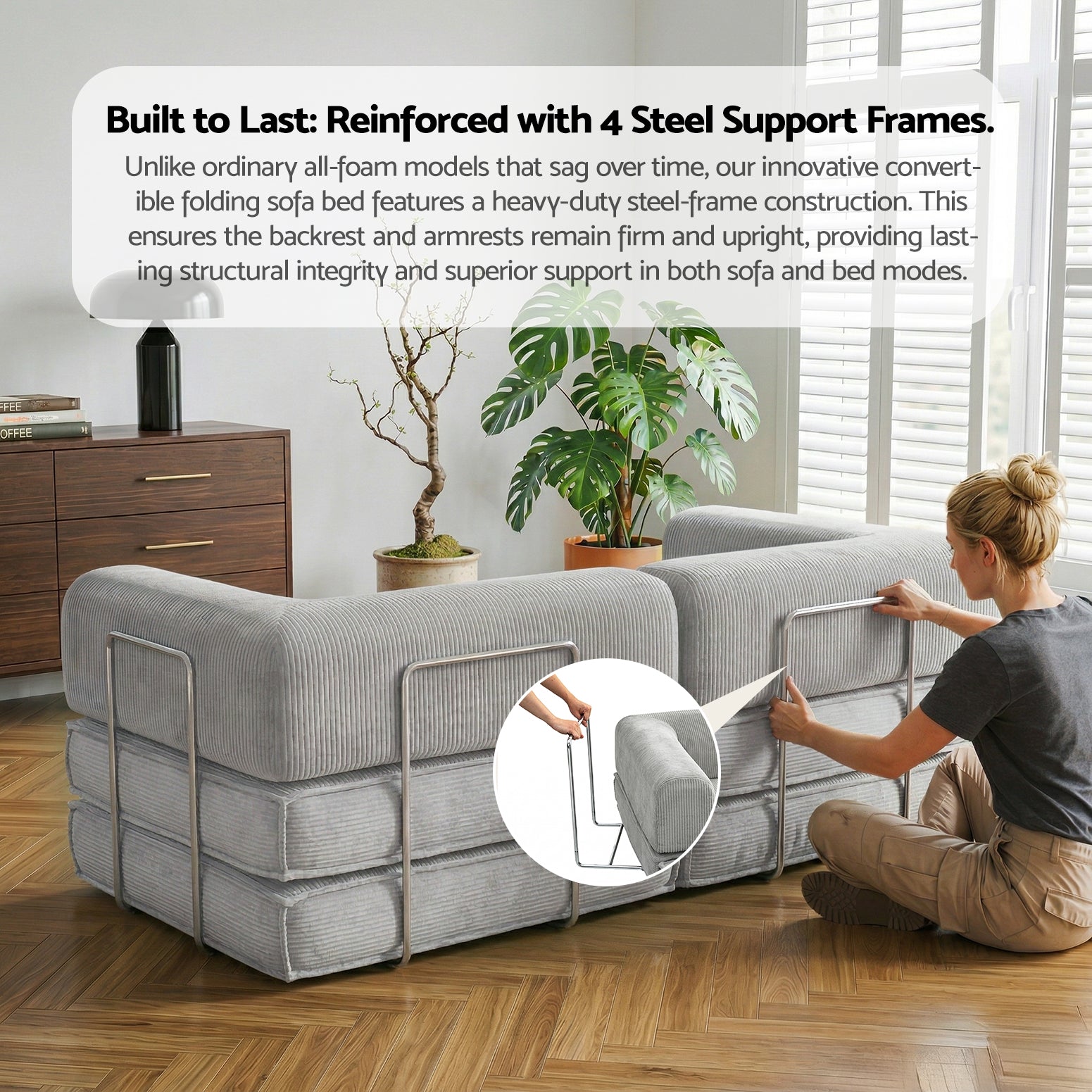 Artiss Convertible Folding Sofa Bed Grey-Furniture > Sofas > Sofas & Sofa Beds-PEROZ Accessories
