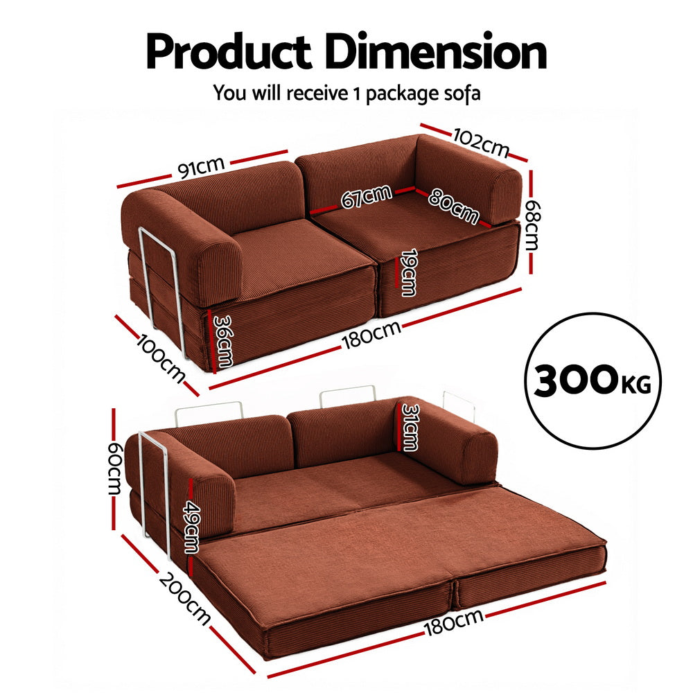 Artiss Convertible Folding Sofa Bed Orange-Furniture > Sofas > Sofas & Sofa Beds-PEROZ Accessories
