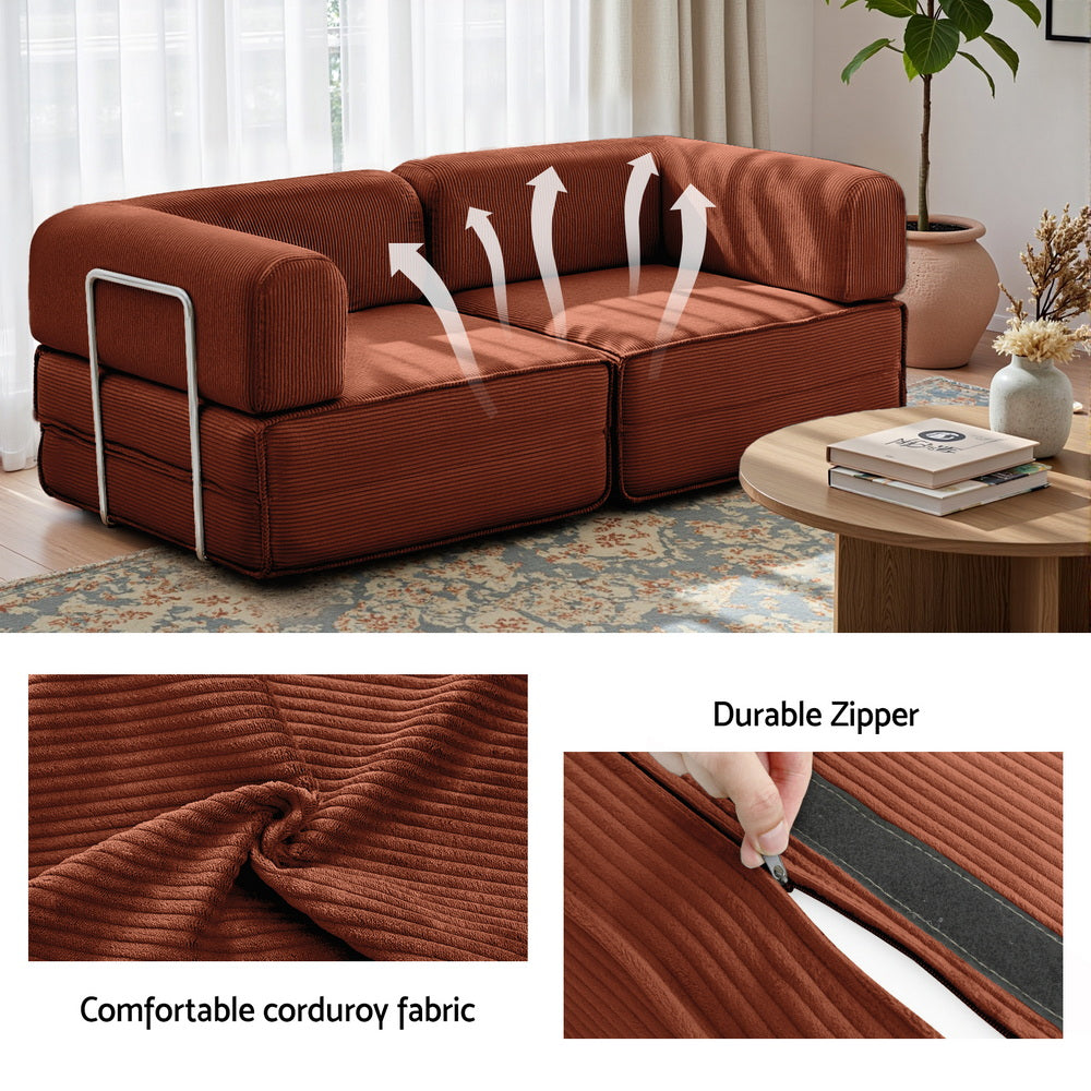 Artiss Convertible Folding Sofa Bed Orange-Furniture > Sofas > Sofas & Sofa Beds-PEROZ Accessories