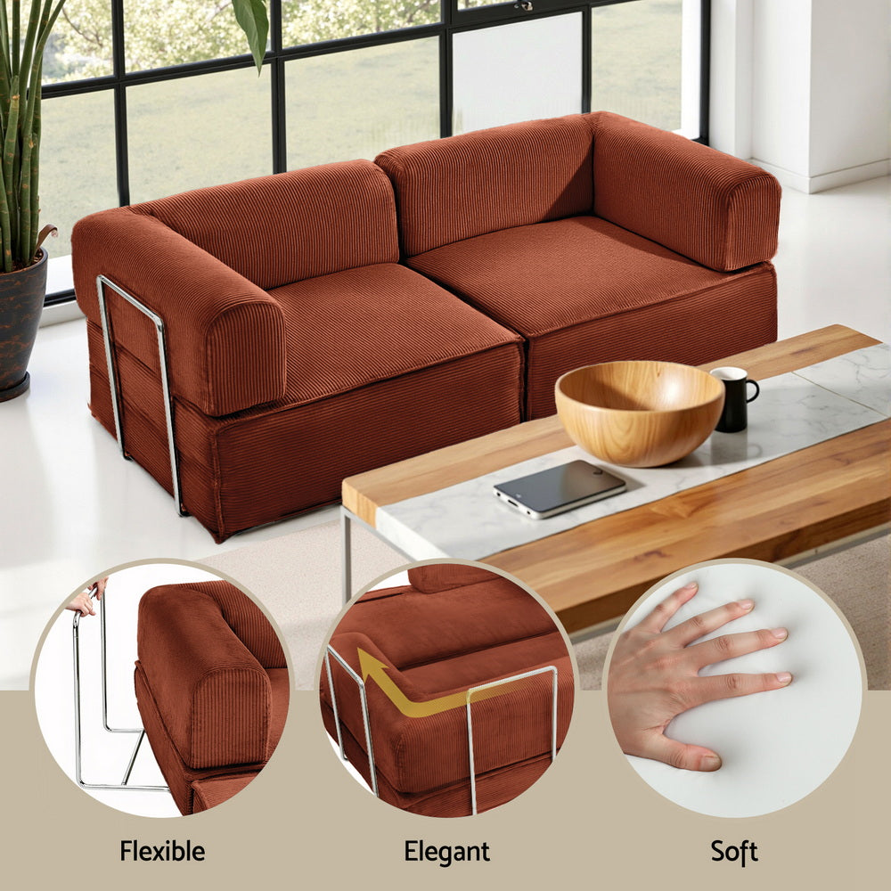 Artiss Convertible Folding Sofa Bed Orange-Furniture > Sofas > Sofas & Sofa Beds-PEROZ Accessories