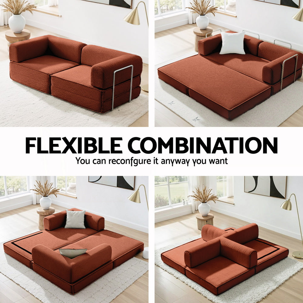 Artiss Convertible Folding Sofa Bed Orange-Furniture > Sofas > Sofas & Sofa Beds-PEROZ Accessories