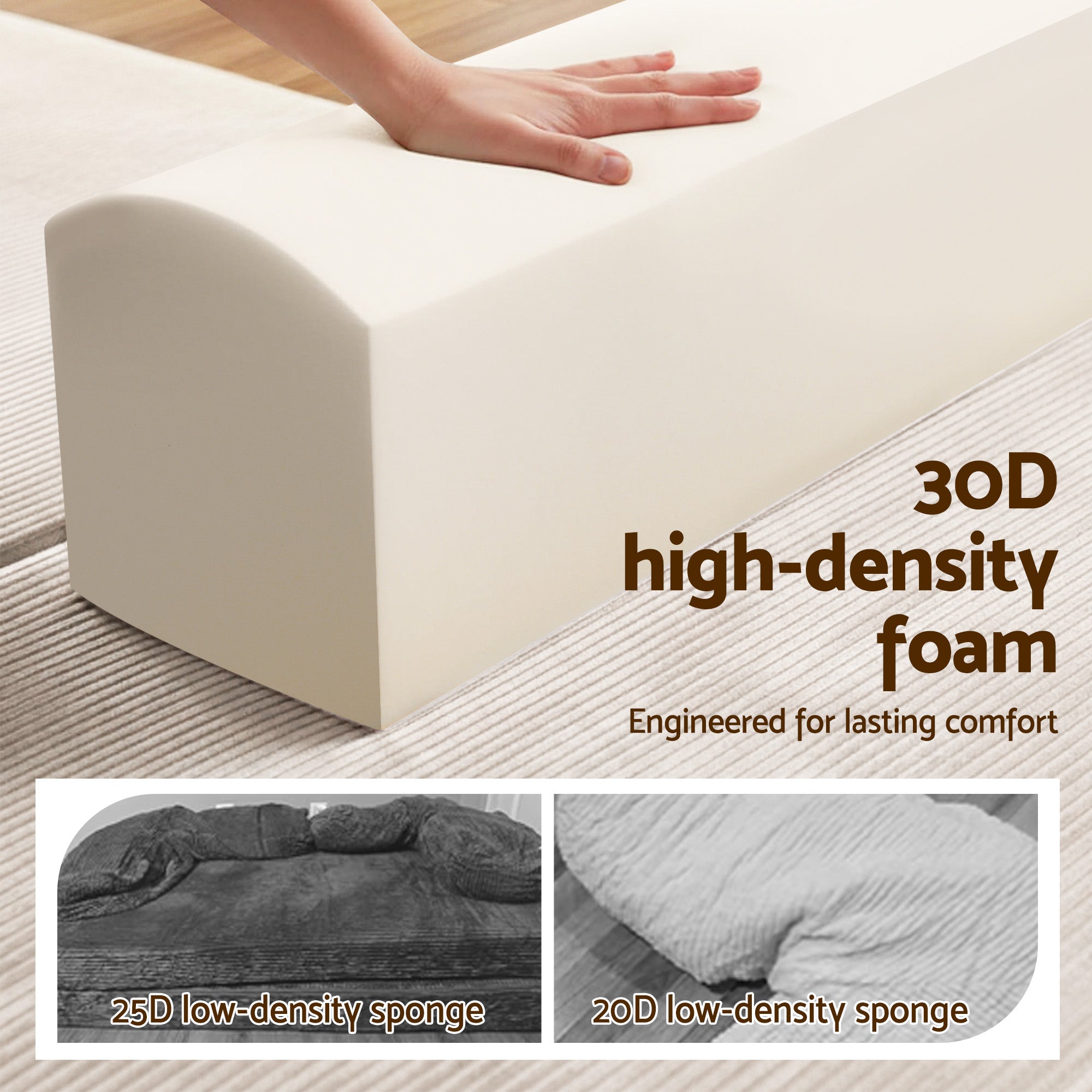 Artiss Convertible Folding Sofa Bed 30D High-Density Foam Boneless Couch with Corduroy Sleeper Couch Lounger for Living Room Beign-Furniture > Sofas > Sofas & Sofa Beds-PEROZ Accessories