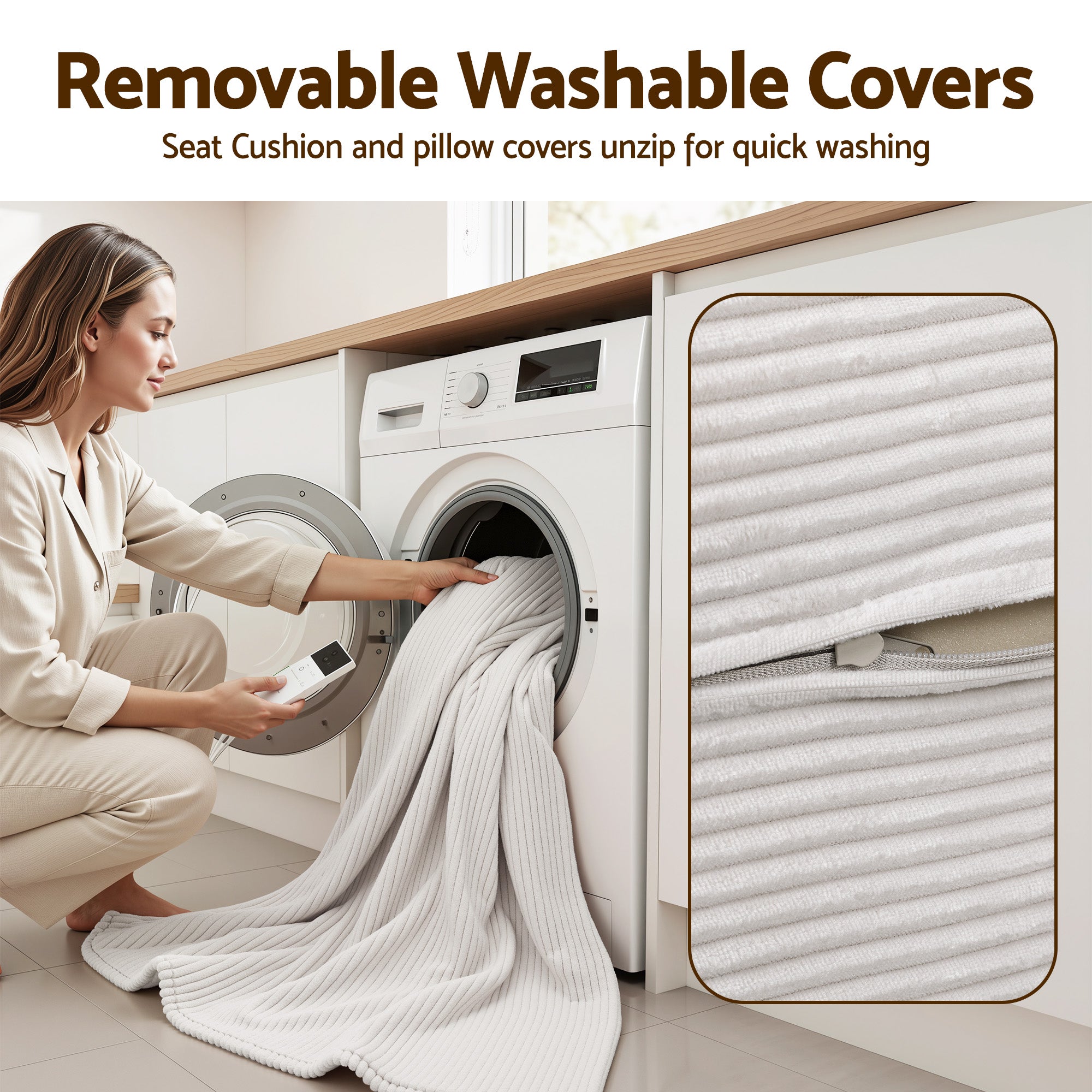 Artiss Convertible Folding Sofa Bed 30D High-Density Foam Boneless Couch with Corduroy Sleeper Couch Lounger for Living Room Beign-Furniture > Sofas > Sofas & Sofa Beds-PEROZ Accessories