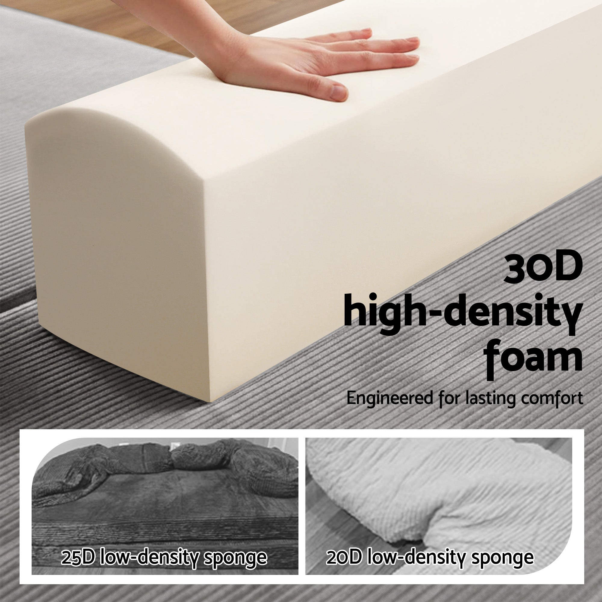 Artiss Convertible Folding Sofa Bed 30D High-Density Foam Boneless Couch with Corduroy Sleeper Couch Lounger for Living Room Grey-Furniture > Sofas > Sofas & Sofa Beds-PEROZ Accessories