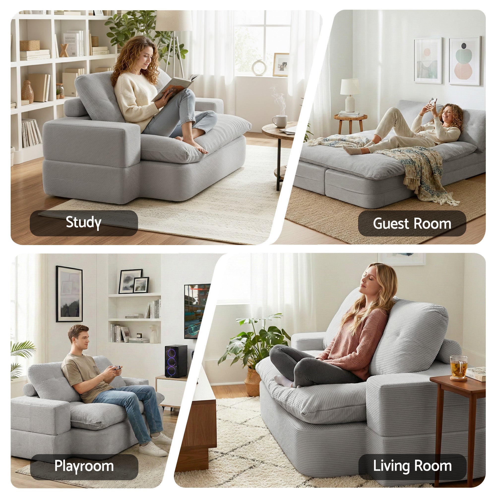 Artiss Convertible Folding Sofa Bed 30D High-Density Foam Boneless Couch with Corduroy Sleeper Couch Lounger for Living Room Grey-Furniture > Sofas > Sofas & Sofa Beds-PEROZ Accessories