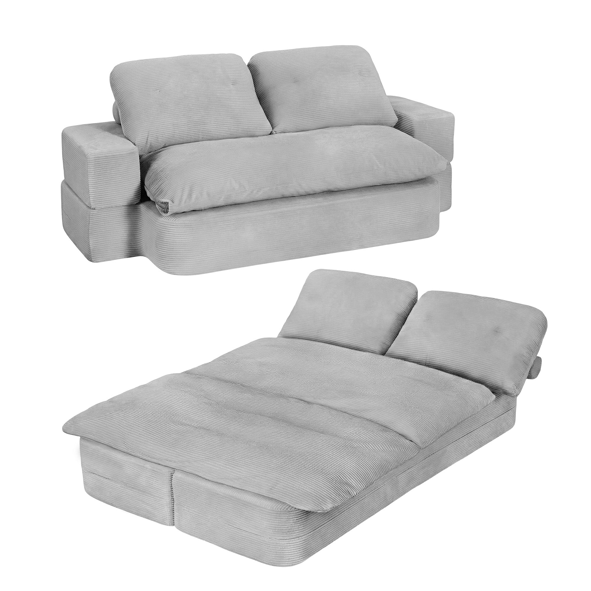 Artiss Convertible Folding Sofa Bed 30D High-Density Foam Boneless Couch with Corduroy Sleeper Couch Lounger for Living Room Grey-Furniture > Sofas > Sofas & Sofa Beds-PEROZ Accessories