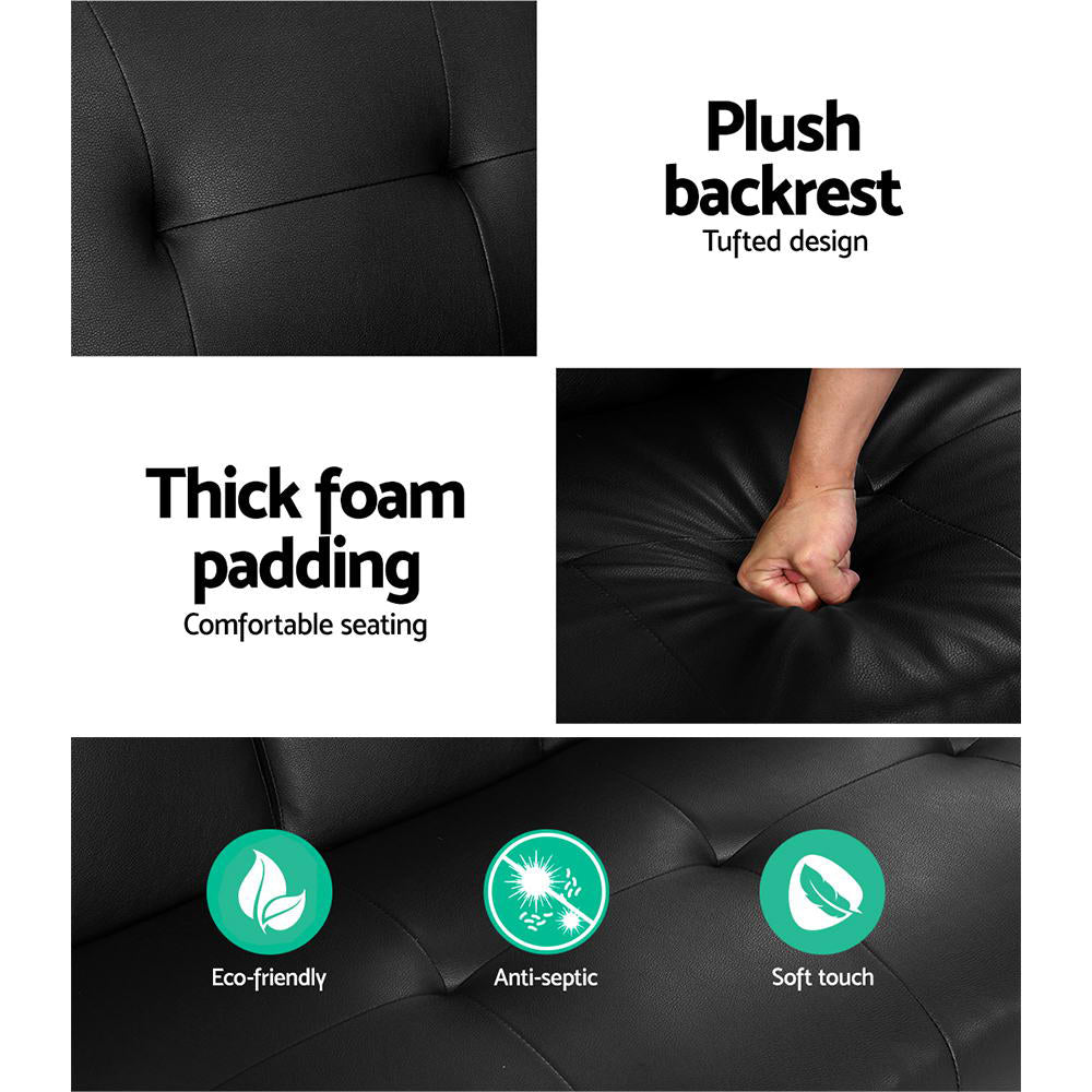 Artiss Sofa Bed 168CM Black PU Leather-Furniture > Sofas-PEROZ Accessories