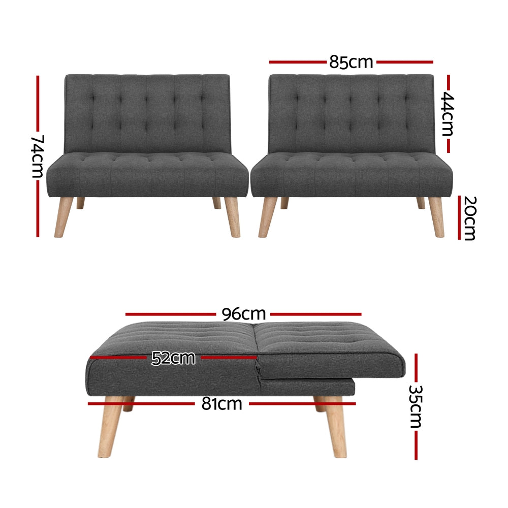 Artiss 2x Sofa Bed Couch Single Seater Fabric Grey-Furniture > Sofas > Sofas & Sofa Beds-PEROZ Accessories