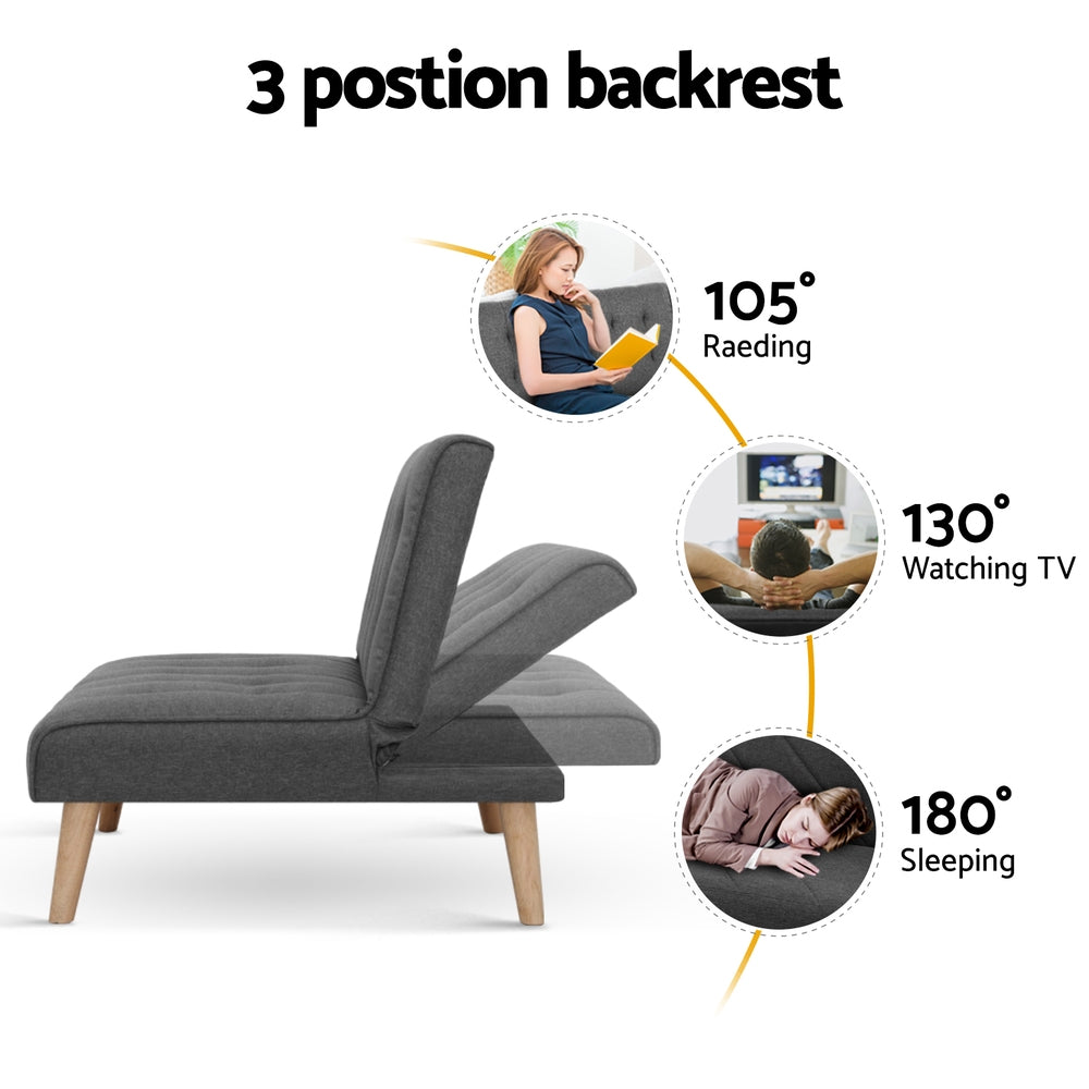 Artiss 2x Sofa Bed Couch Single Seater Fabric Grey-Furniture > Sofas > Sofas & Sofa Beds-PEROZ Accessories