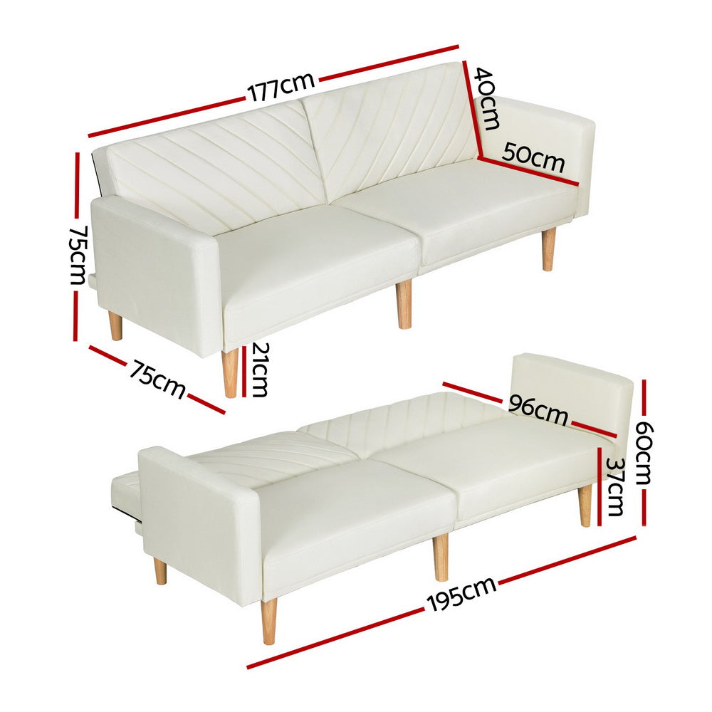 Artiss Sofa Bed Convertible Lounge 3 Seater Futon Couch Recliner Fabric Beige-Furniture > Living Room-PEROZ Accessories